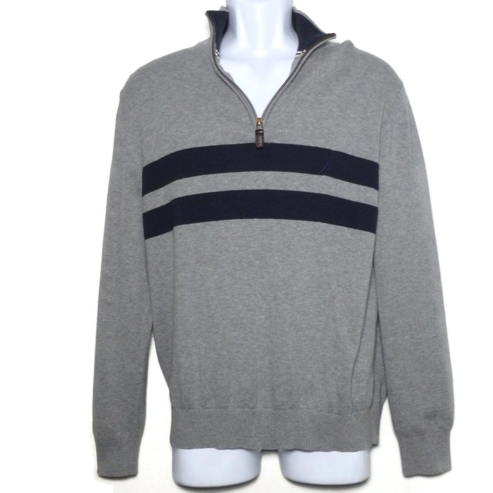 Nautica Mens Long Sleeve QuarterZip Sweater Gray L